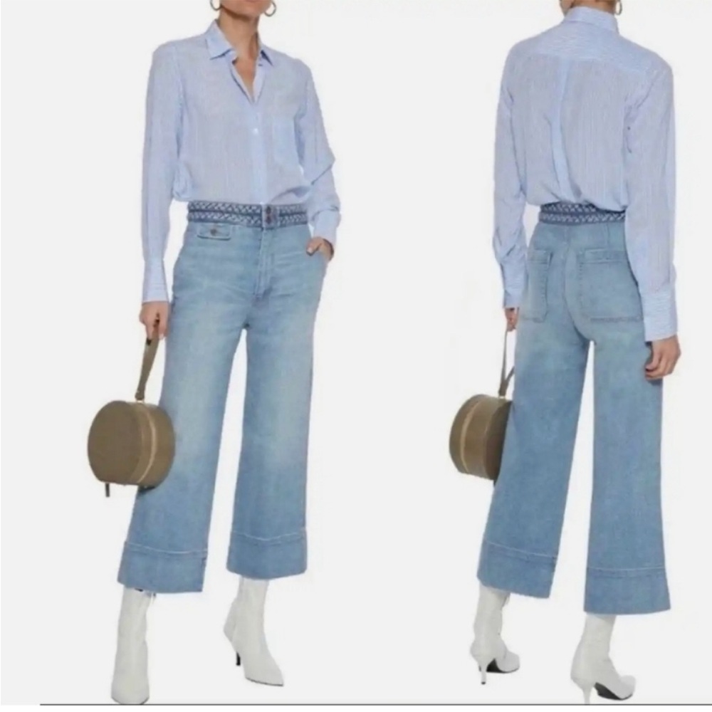 Current Elliott The Braided Camp Cropped‎ High Rise Wide Leg Jean In Light Denim